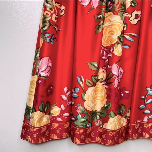 ‧₊˚❀༉ Satin Floral Dress with Yellow Accents and Beading Autumn Fall Colorful - Picture 9 of 15